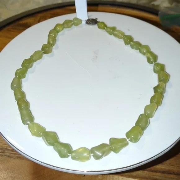 Chalcedony Green Gemstone Necklace Sterling Silver